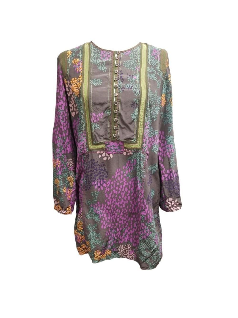 A Common Thread Multicolored Silk Blouse Tunic Size Medium